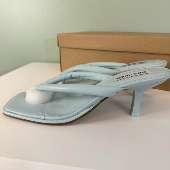 Steve Madden Women's Moxxi Heeled Square Open Toe Slip On Sandal Light Blue 9.5 - Picture 7 of 11